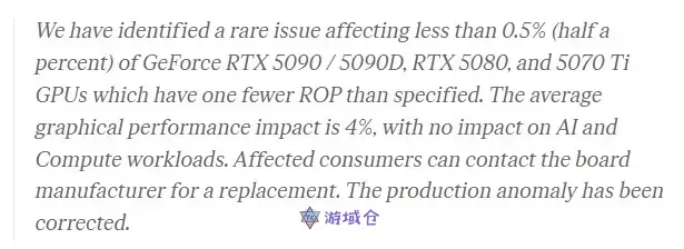 英伟达确认部分50系列显卡存在缺陷